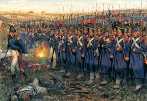 Der Angriff der Mittleren Garde gegen Wellingtons Zentrum in der Schlacht bei Waterloo am 18. Juni 1815