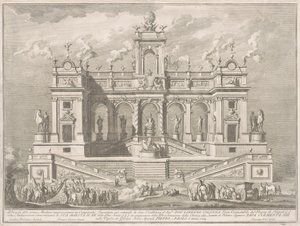 Die Prima Macchina für die Chinea von 1764: Ein Kapitolgebäude von Giuseppe Vasi, after Tommaso Catrani, after Paolo Posi