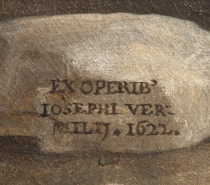 Signatur des Künstlers, Geburt Christi, (Detail), 1622