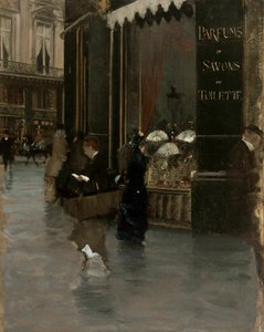 La parfumerie Violet, an der Ecke des Boulevard des Capucines und der Rue Scribe, ca. 1880 von Giuseppe de Nittis
