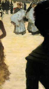 Rückkehr aus dem Bois de Boulogne, Dame mit Hund (Detail) von Giuseppe or Joseph de Nittis