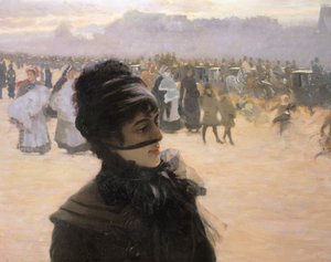 Rückkehr aus dem Bois de Boulogne, Dame mit Hund (Detail)