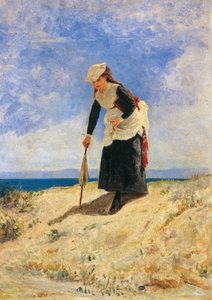 Frau im Sand, ca. 1875, von Giuseppe de Nittis, Öl auf Leinwand