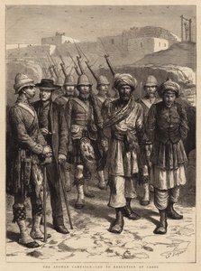 Der afghanische Feldzug, zur Hinrichtung in Kabul geführt (Stich)