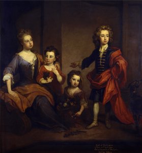 Porträt von Richard Boyle, 3. Earl of Burlington, mit seinen drei Schwestern, Elizabeth, Juliana und Jane Boyle, um 1700 von Godfrey Kneller