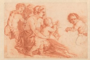 Frau mit verschiedenen Kindern Kunstbuch oder Studienalbum von Caspar Netscher (Serientitel)