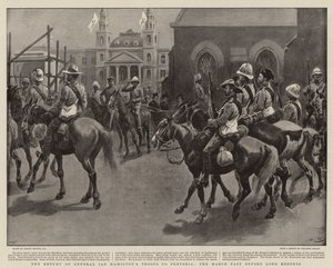 Die Rückkehr der Truppen von General Ian Hamilton nach Pretoria, der Vorbeimarsch vor Lord Roberts
