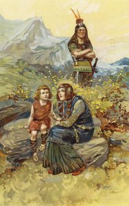 Die Leibeigene und Olaf, ihr Sohn, saßen im Morgensonnenschein (Chromolitho) von Gordon Frederick Browne