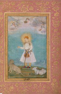Akbar mit Löwe und Kalb, Folio aus dem Shah Jahan Album, verso: ca. 1630, recto: ca. 1530-50 von Govardhan
