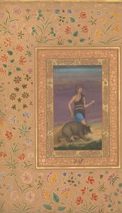 Derwisch führt einen Bären, Folio aus dem Shah Jahan Album, recto: ca. 1630-40, verso: ca. 1530-40 von Govardhan