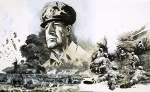 Douglas MacArthur mit D-Day-Landungszenen von Graham Coton