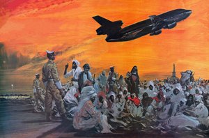 Muslimische Pilger im Nahen Osten fliegen mit einer Douglas DC-10 nach Mekka von Graham Coton