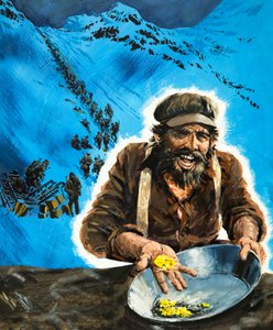 Goldwaschen während des Klondike-Goldrauschs von Graham Coton