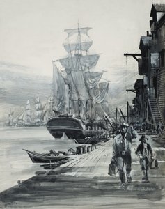 Hafenszene (Gouache auf Papier) von Graham Coton