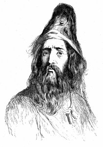 Porträt von Robinson Crusoe nach 11 Jahren auf seiner einsamen Insel - Illustration von Grandville für den Roman von Daniel De Foe (Defoe) - Ausgabe Garnier 1869 S. 138 von Grandville (1803 47)