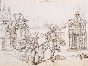 Blaubart, Illustration zum Märchen von Charles Perrault (1628-1703), Gravur von Grandville (1803-1847) von Grandville