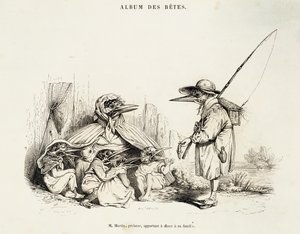 Karikatur von Vögeln aus Album des betes von Jean-Ignace-Isidore Gerard, bekannt unter dem Pseudonym Jean-Jacques oder J. J. Grandville, und Wilhelm von Kaulbach, Paris