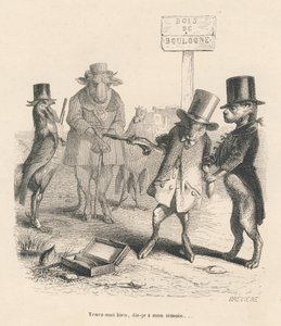 Duell im Bois de Boulogne. Vignetten illustriert von JJ Granville. Gravur signiert Breviere in der Partie "Histoire d