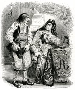 Der Schuster und der Finanzier: Fabel von La Fontaine, illustriert von Grandville.