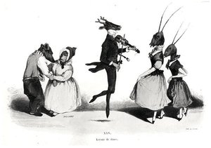 Ein Paar Hunde, aus der Serie Les Metamorphoses du Jour von Grandville