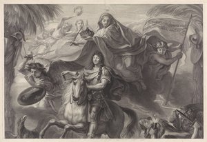 Allegorisches Reiterporträt von Ludwig XIV., König von Frankreich von Gérard Edelinck