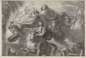Allegorisches Reiterporträt von Ludwig XIV., König von Frankreich von Gérard Edelinck