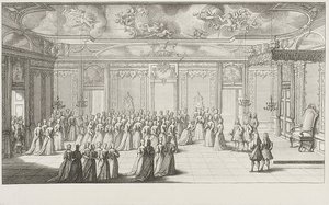 Der Audienzsaal während des Empfangs der Braut im Dresdner Schloss am 2. September 1719 von Gerard Jean Baptiste Scotin