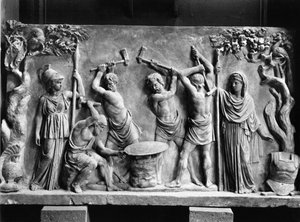 Hephaistos und Zyklopen schmieden den Schild des Achilleus (Marmor) (s/w Foto) von Greco Roman Greco Roman