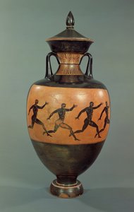 Attische schwarzfigurige Panathenäische Amphora, dekoriert mit laufenden Männern, 375-370 v. Chr. von Greek