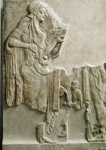 Griechische Antike: „Eine Familie opfert der Göttin Athena“ (Relief, 550 v. Chr.) von Greek