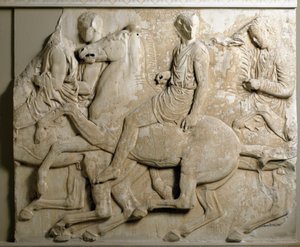 Griechische Kunst: Galoppierende Reiter Parthenon Fries. Marmorrelief. 447-432 v. Chr. Athen, Akropolis Museum