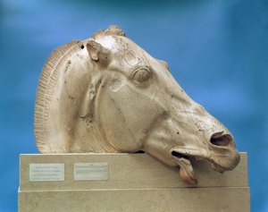 Kopf eines der Pferde von Selene, Göttin des Mondes, vom Ostgiebel des Parthenon, 447-432 v. Chr. (Marmor)