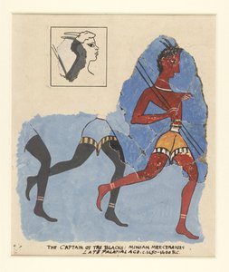 Fragmente eines Freskos aus Knossos, mit modernen Restaurierungen; Soldaten im Lauf, ca. 1450-1400 v. Chr. von Greek School