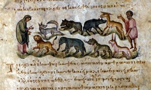 Spiel: die Tiere, die man jagen kann - in „De Venatione“ von Oppianus, griechisches Manuskript aus dem 13. Jahrhundert von Greek School
