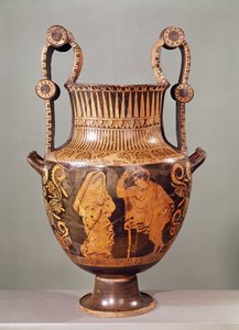 Rotfiguriger Krater darstellend ein Gespräch zwischen einem Epheben und einer Frau im Himation, aus Böotien von Greek School