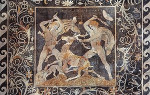 Hirschjagd-Mosaik, Alexander der Große und Hephaestion, Pella, Griechenland, 330-300 v. Chr. von Greek School