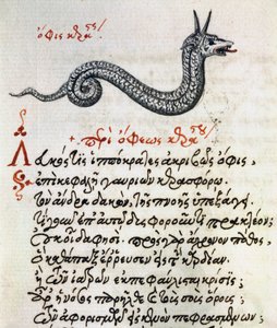 Abhandlung über den Basilisken, Test und Miniatur aus De animalium natura et proprietate libellus, von Aelianus von Greek School
