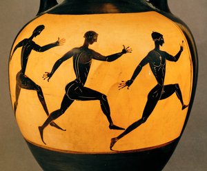 Drei Teilnehmer an einem Wettlauf bei den Panathenäischen Spielen, 6. Jahrhundert v. Chr. von Greek School