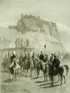 Schloss von Atskhour, Akhaltsik, Platte 10 aus einem Buch über den Kaukasus, graviert von Adolphe Mouilleron, veröffentlicht von Alfred Leon Lemercier, Paris