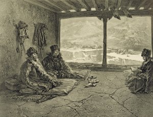 Scharia-Vorlesung in Khosrakh, Dagestan, Tafel 50 aus einem Buch über den Kaukasus, graviert von Adolphe Mouilleron (1820-81), veröffentlicht von Alfred Leon Lemercier, Paris, 1847 von Grigori Grigorevich Gagarin