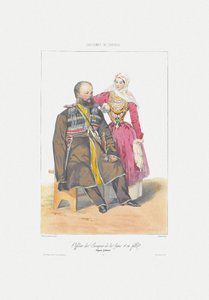 Terek-Kosake mit Tochter aus: Szenen, Landschaften, Sitten und Kostüme des Kaukasus, 1840 von Grigori Grigorevich Gagarin
