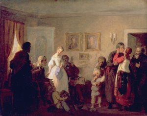 Gratulation der Neuvermählten in einem Herrenhaus von Grigori Grigorievich Mjasoedov