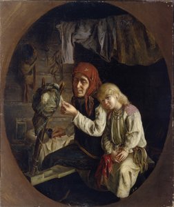 Spinnunterricht, 1859 von Grigori Grigoryevich Myasoedov