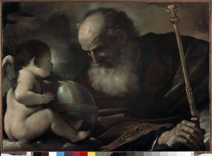 Der Allmächtige Vater mit einem Engel - Gemälde von Barbieri Giovanni Francesco genannt Il Guercino (1591-1666)