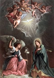 Set biblischer Lehrpostkarten in den 50er Jahren, nach Schönen Künsten: hier nach "Die Verkündigung" von Guido Reni
