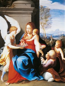 Heilige Familie von Engeln bedient, von Guido Reni (1575-1642)