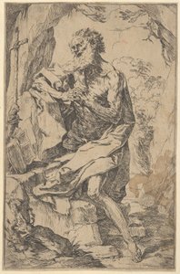 Heiliger Hieronymus kniend auf einem Felsen vor einem Kreuz und einem offenen Buch von Guido Reni
