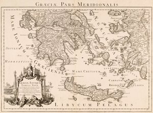 Karte des antiken Griechenlands und eines Teils der Türkei (Gravur)