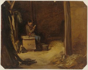Briefe lesender Junge in einem Stall von Guillaume Anne van der Brugghen