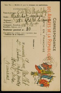 Autographen-Postkarte an Jean Mollet, datiert 16. September 1915 von Guillaume Apollinaire